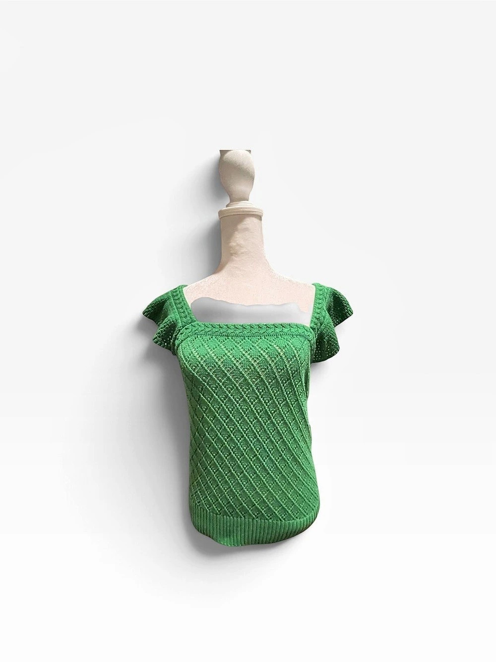 Free Assembly Green Knit Ruffle Sleeve Crop Top Size Large NWT